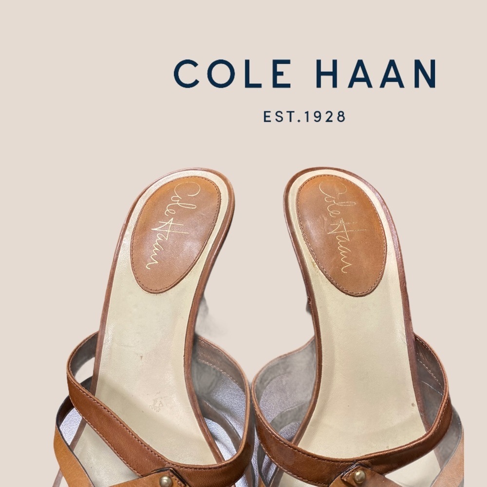 Cole Haan Kitten Heel Brown Woven Sandals 8.5 - Picture 3 of 5